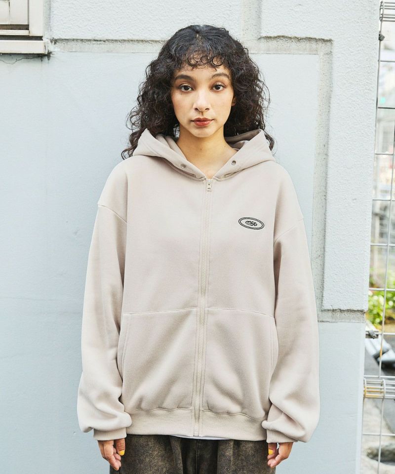 ビッグシルエットワンポイント刺繍バルーンスリーブジップ