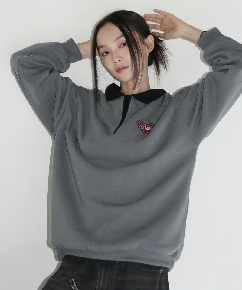 オーバーサイズワンポイントグラフィックハーフジップポロスウェット | MSG