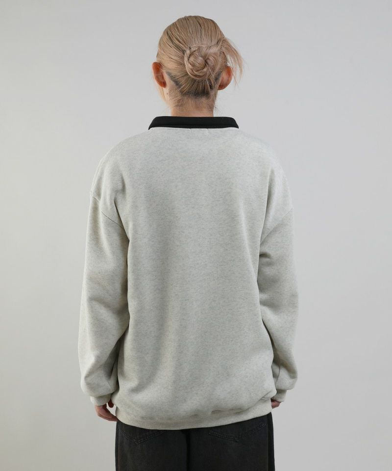 オーバーサイズワンポイントグラフィックハーフジップポロ