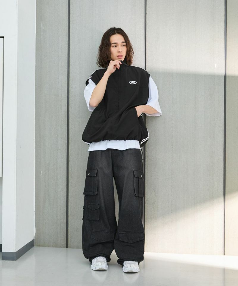 00sMISTRETOE ビッグコブラペイント ブラックデニムバギーカーゴパンツ 00sMISTRETOE ビッグコブラペイント ブラックデニムバギーカー