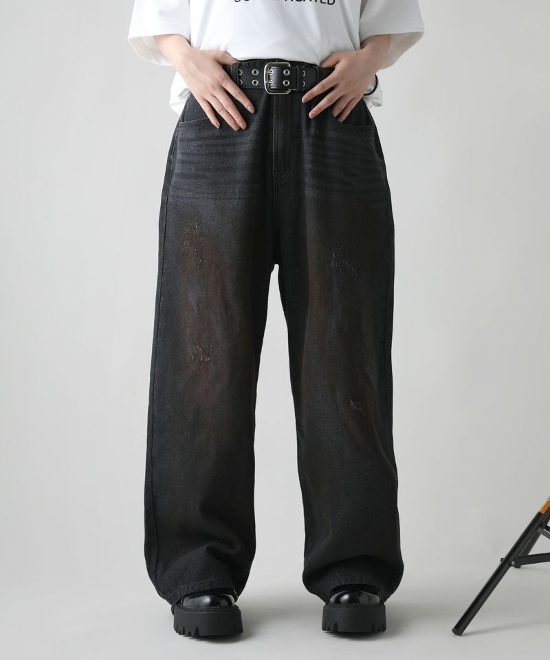 マルチ加工グランジバギーデニムパンツ ペイント加工／ペンキ加工 | MSG