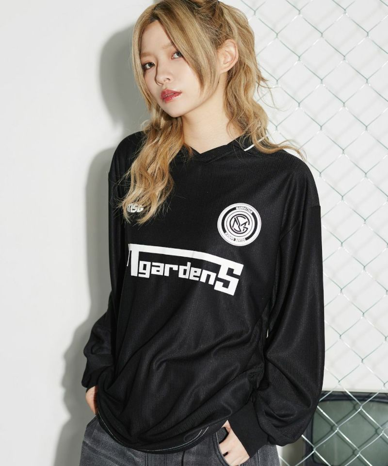 オーバーサイズ襟配色ロゴプリントゲーム長袖Tシャツ