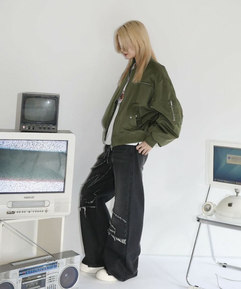MSG MA-1 ショート丈 ダブルジップタフタ 合皮 ブラック MSG（エムエスジー）の「ショート丈ナイロン/合皮中綿MA-1（MA-1