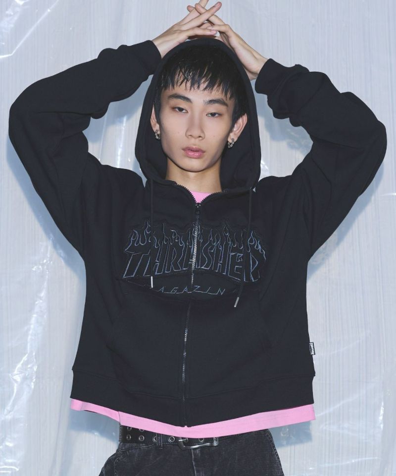 スラッシャー 別注 ヘビーウェイト裏毛パッチワーク刺繍ジップアップ