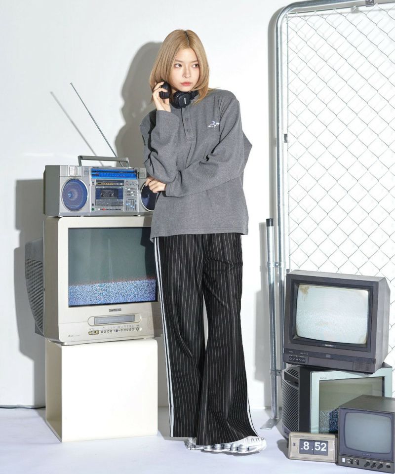 MSGM ライトブルーデニム サイドストライプ サイドラインストライプパンツ | MSG