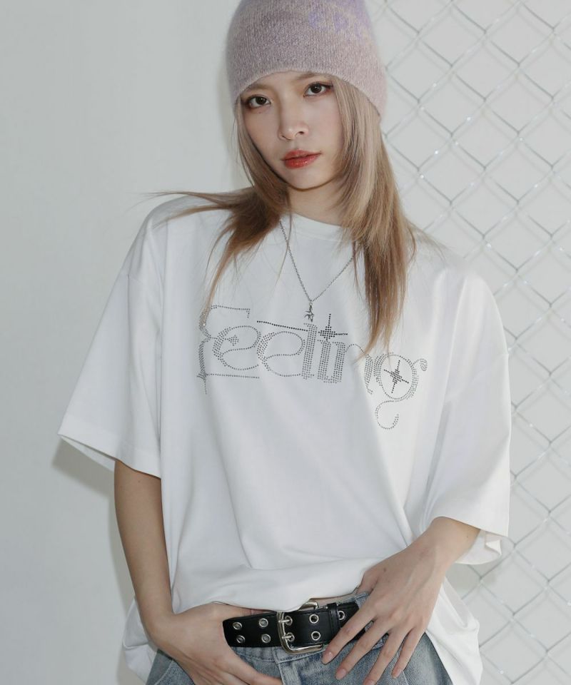 ラインストーンショート丈半袖Tシャツ | MSG