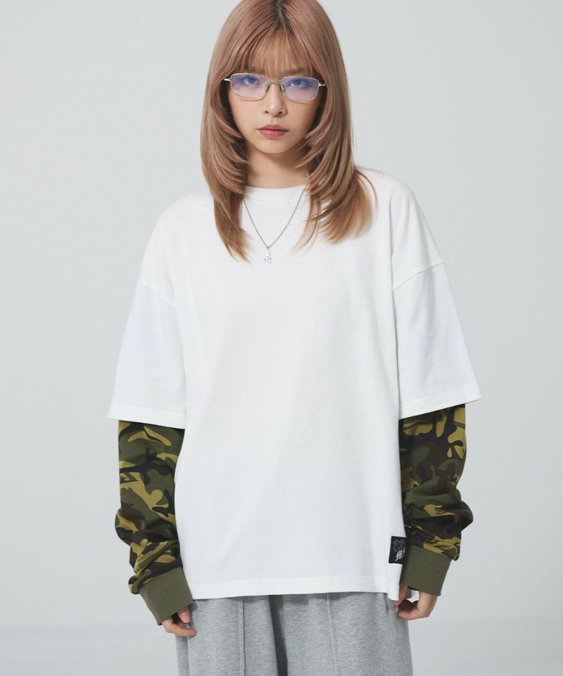 フェイクレイヤードロンT カモフラージュ柄 ボーダー【UNISEX】 | MSG
