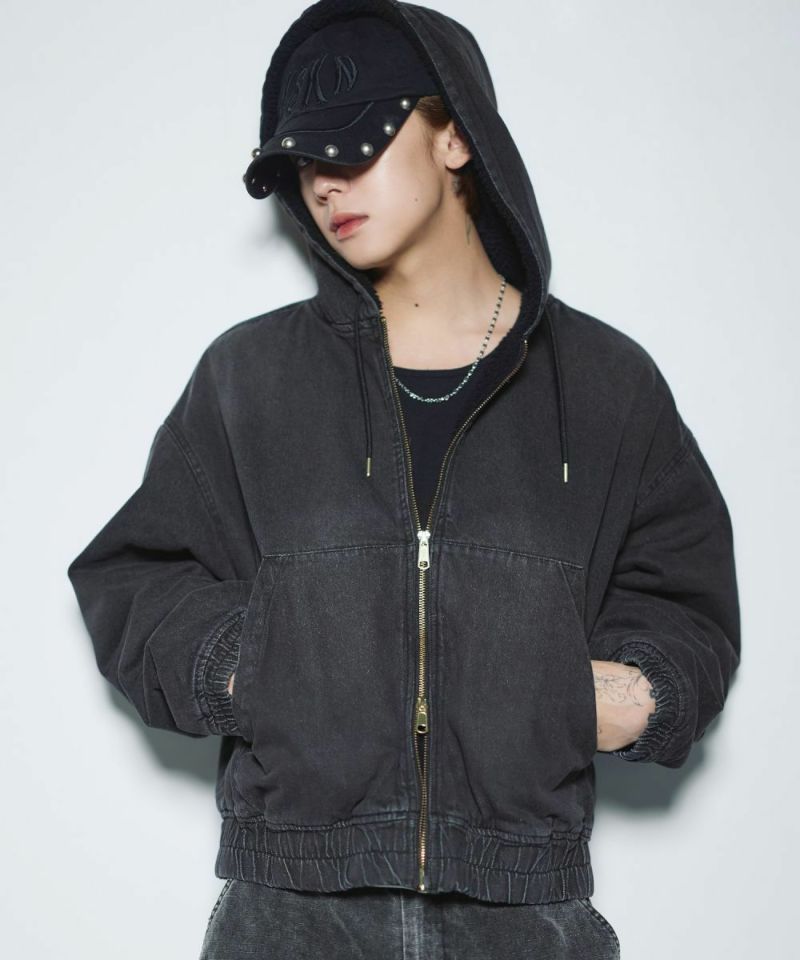 デニム/合皮 裏ボアショートジップアップジャケット ブルゾン【UNISEX