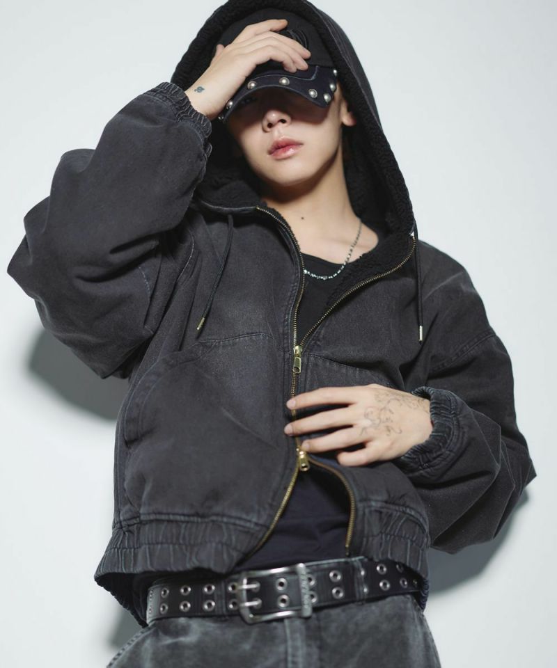 デニム/合皮 裏ボアショートジップアップジャケット ブルゾン【UNISEX