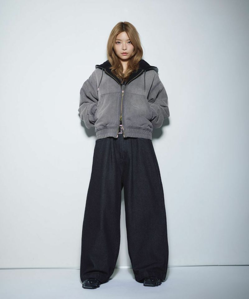 デニム/合皮 裏ボアショートジップアップジャケット ブルゾン【UNISEX